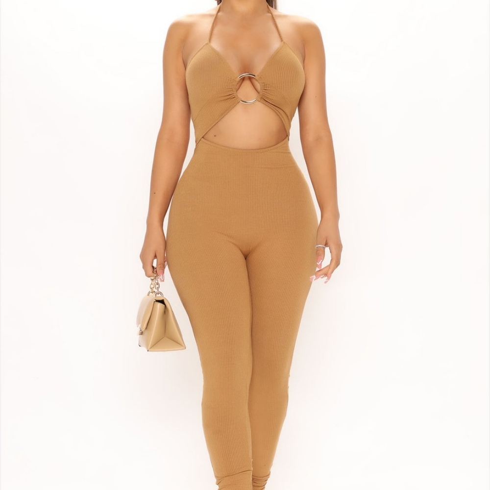 Fashionnova tan jumpsuit